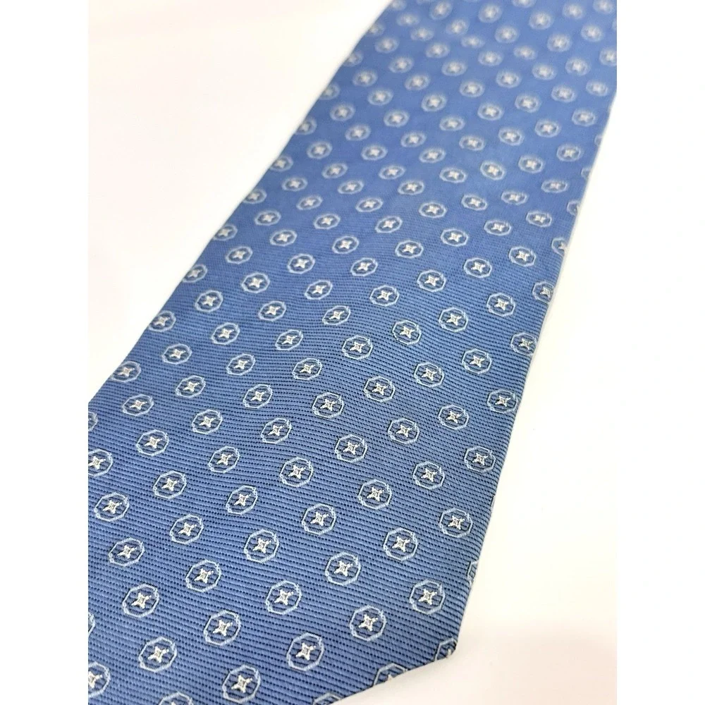 BROOKS BROTHERS Silk Tie USA Blue White Geometric W:3.8